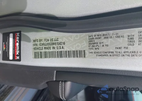 2021 Jeep Grand Cherokee L Overland from USA, damaged, VIN 1C4RJJDG0M8154216